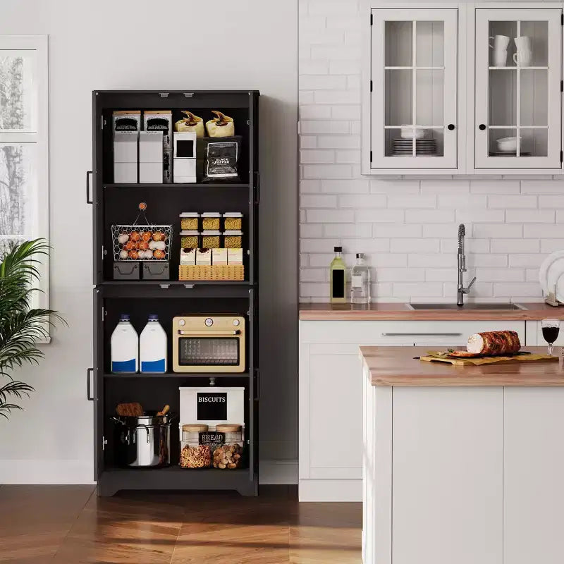 Meuble de cuisine de style campagnard, Armoire autoportante, Étagères réglables, 4 portes, pour Salon