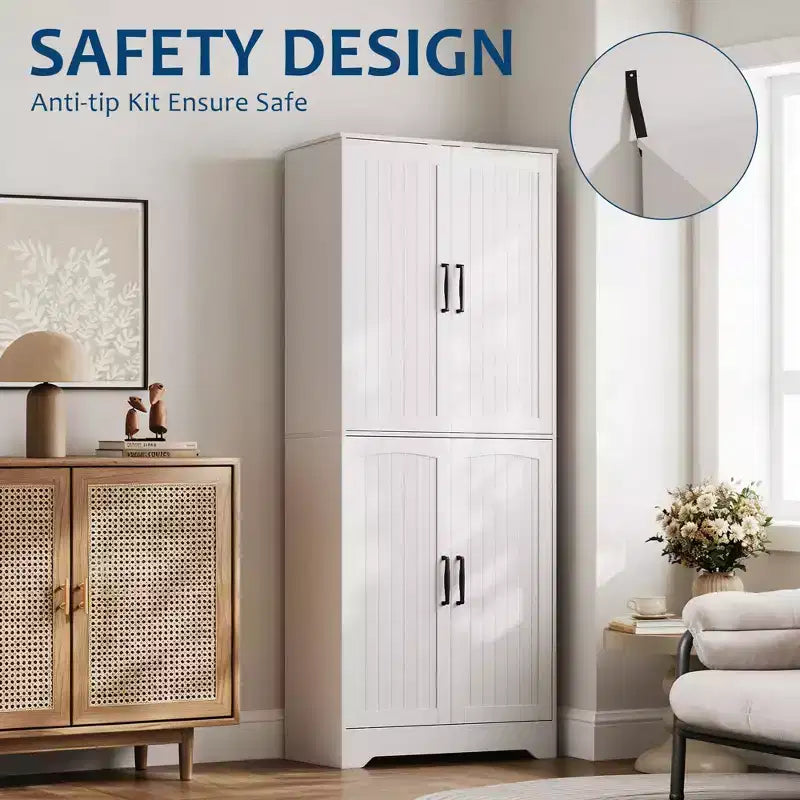 Meuble de cuisine de style campagnard, Armoire autoportante, Étagères réglables, 4 portes, pour Salon