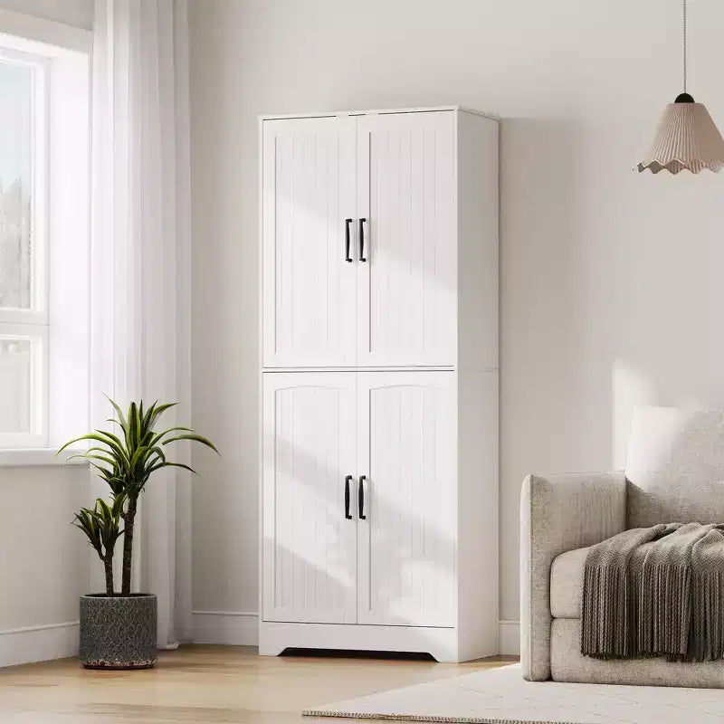 Meuble de cuisine de style campagnard, Armoire autoportante, Étagères réglables, 4 portes, pour Salon