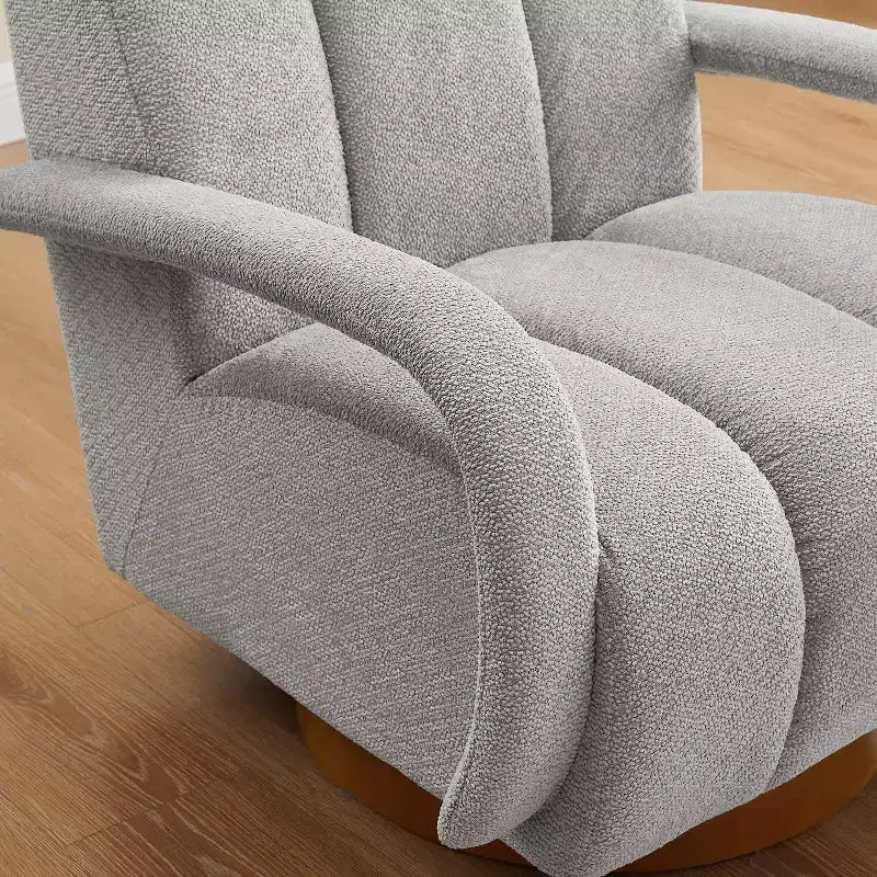 Fauteuil pivotant, fauteuil en tissu rembourré moderne, fauteuil simple avec base en bois massif