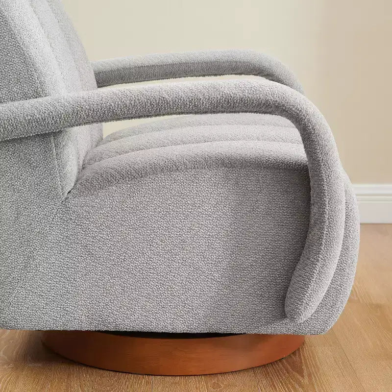 Fauteuil pivotant, fauteuil en tissu rembourré moderne, fauteuil simple avec base en bois massif