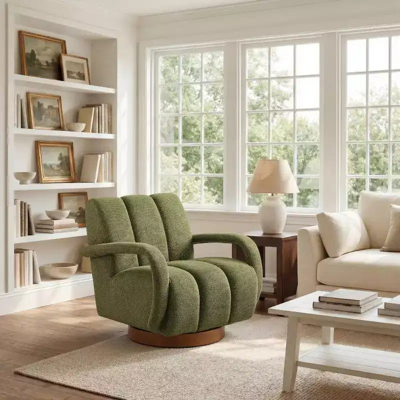 Fauteuil pivotant, fauteuil en tissu rembourré moderne, fauteuil simple avec base en bois massif