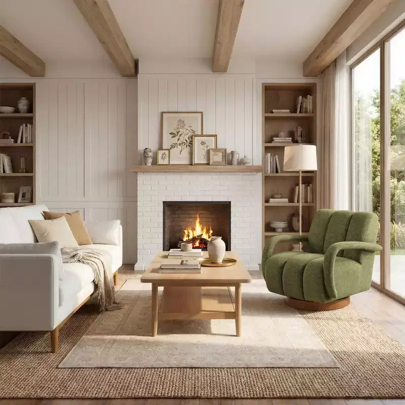 Fauteuil pivotant, fauteuil en tissu rembourré moderne, fauteuil simple avec base en bois massif