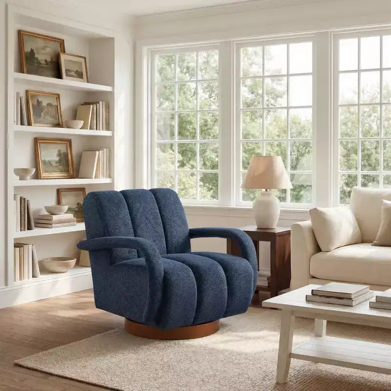 Fauteuil pivotant, fauteuil en tissu rembourré moderne, fauteuil simple avec base en bois massif