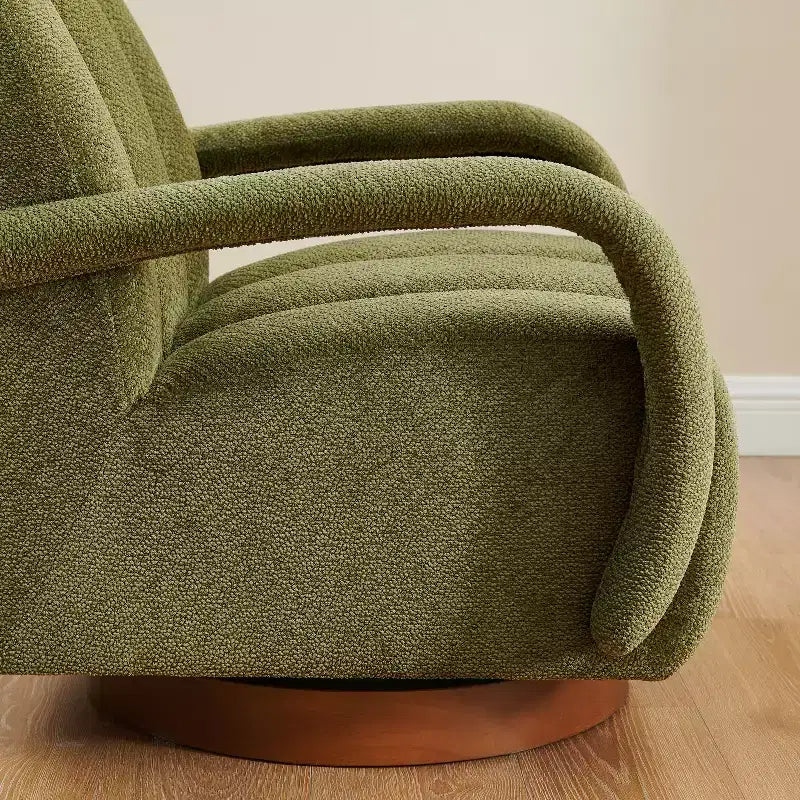 Fauteuil pivotant, fauteuil en tissu rembourré moderne, fauteuil simple avec base en bois massif
