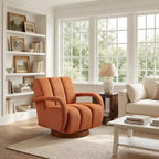 Fauteuil pivotant, fauteuil en tissu rembourré moderne, fauteuil simple avec base en bois massif