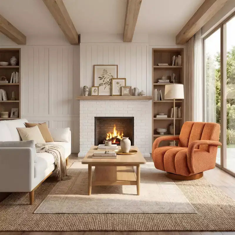 Fauteuil pivotant, fauteuil en tissu rembourré moderne, fauteuil simple avec base en bois massif
