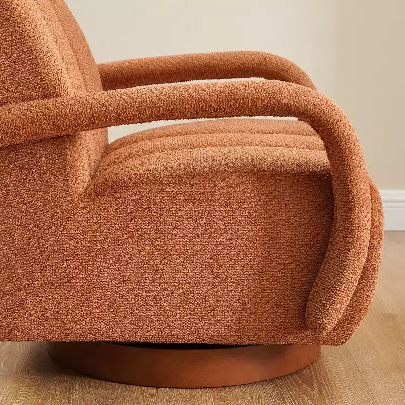 Fauteuil pivotant, fauteuil en tissu rembourré moderne, fauteuil simple avec base en bois massif