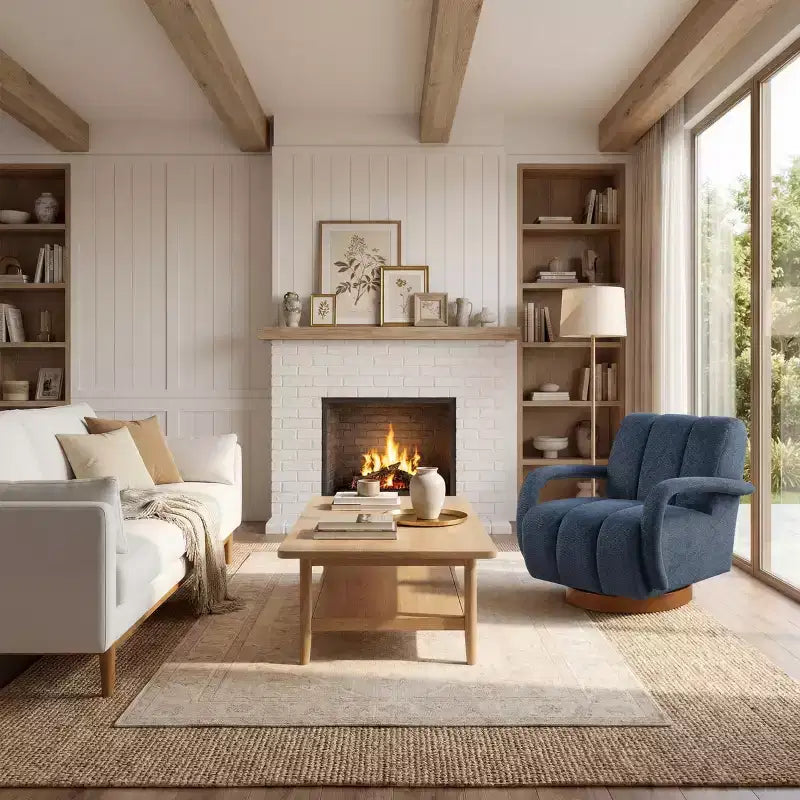 Fauteuil pivotant, fauteuil en tissu rembourré moderne, fauteuil simple avec base en bois massif