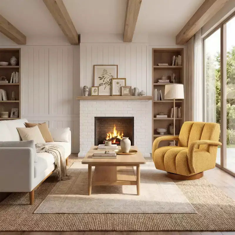 Fauteuil pivotant, fauteuil en tissu rembourré moderne, fauteuil simple avec base en bois massif