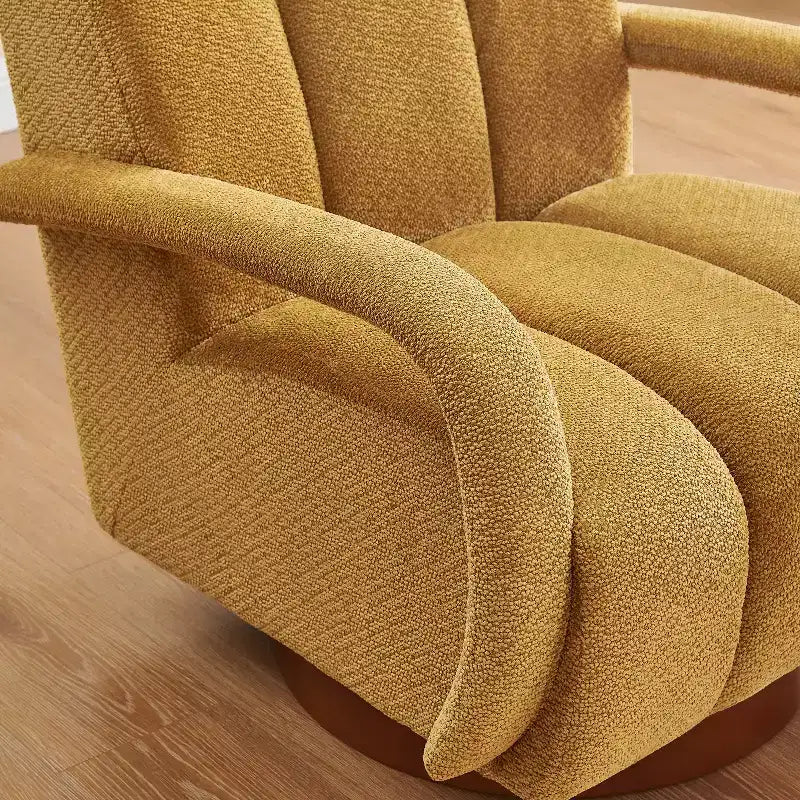 Fauteuil pivotant, fauteuil en tissu rembourré moderne, fauteuil simple avec base en bois massif