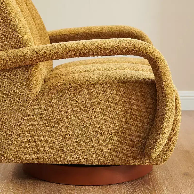 Fauteuil pivotant, fauteuil en tissu rembourré moderne, fauteuil simple avec base en bois massif