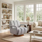 Fauteuil pivotant, fauteuil en tissu rembourré moderne, fauteuil simple avec base en bois massif