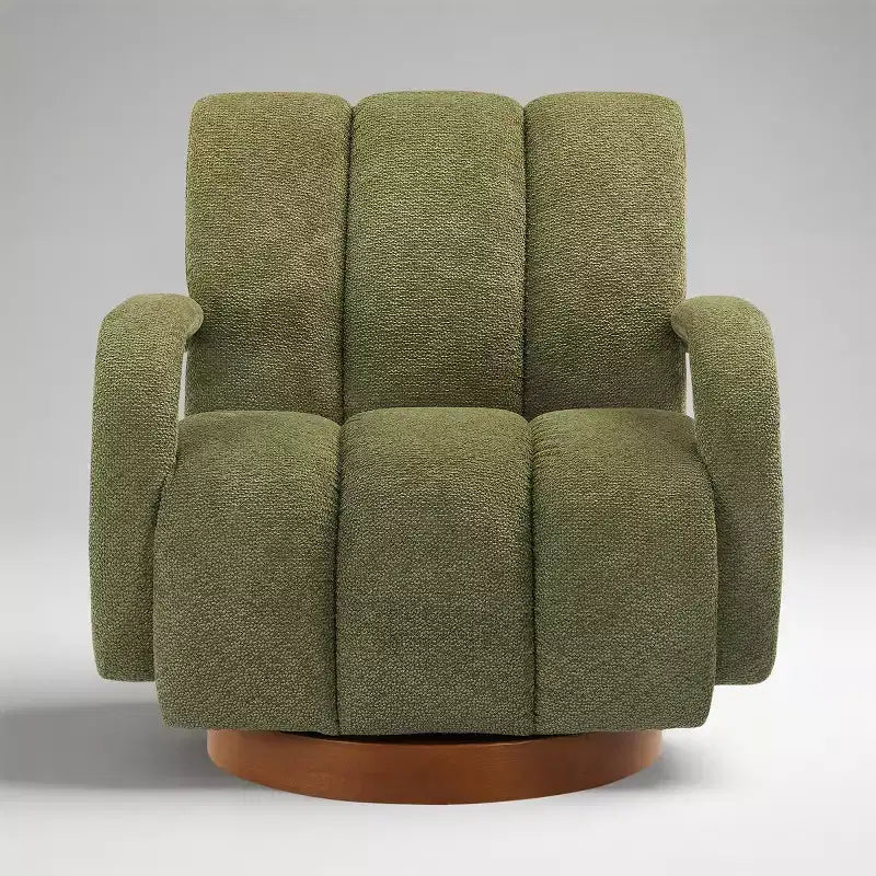 Fauteuil pivotant, fauteuil en tissu rembourré moderne, fauteuil simple avec base en bois massif