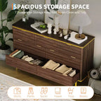 Commode flûtée à 7 tiroirs, commode en bois de 137 cm de large avec poignées dorées, meuble TV au design incurvé pour chambre à coucher ou salon