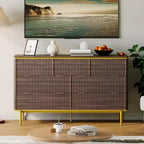 Commode flûtée à 7 tiroirs, commode en bois de 137 cm de large avec poignées dorées, meuble TV au design incurvé pour chambre à coucher ou salon