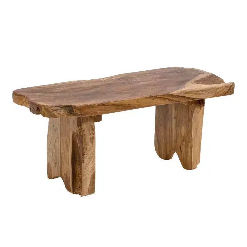 35.4 Banc d'entrée minimaliste rustique fait main en bois de teck massif à bord brut