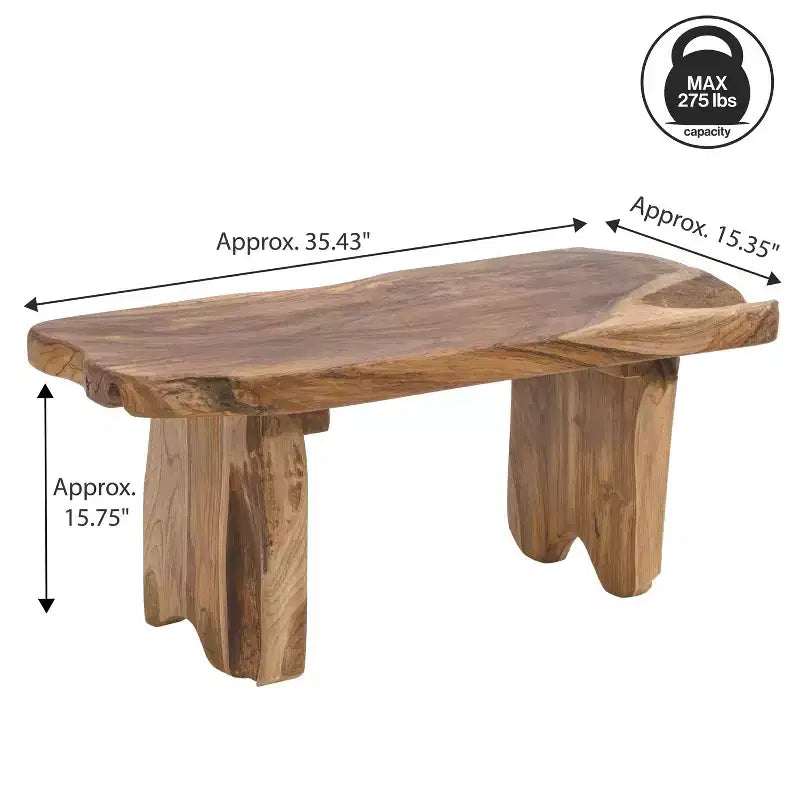 35.4 Banc d'entrée minimaliste rustique fait main en bois de teck massif à bord brut