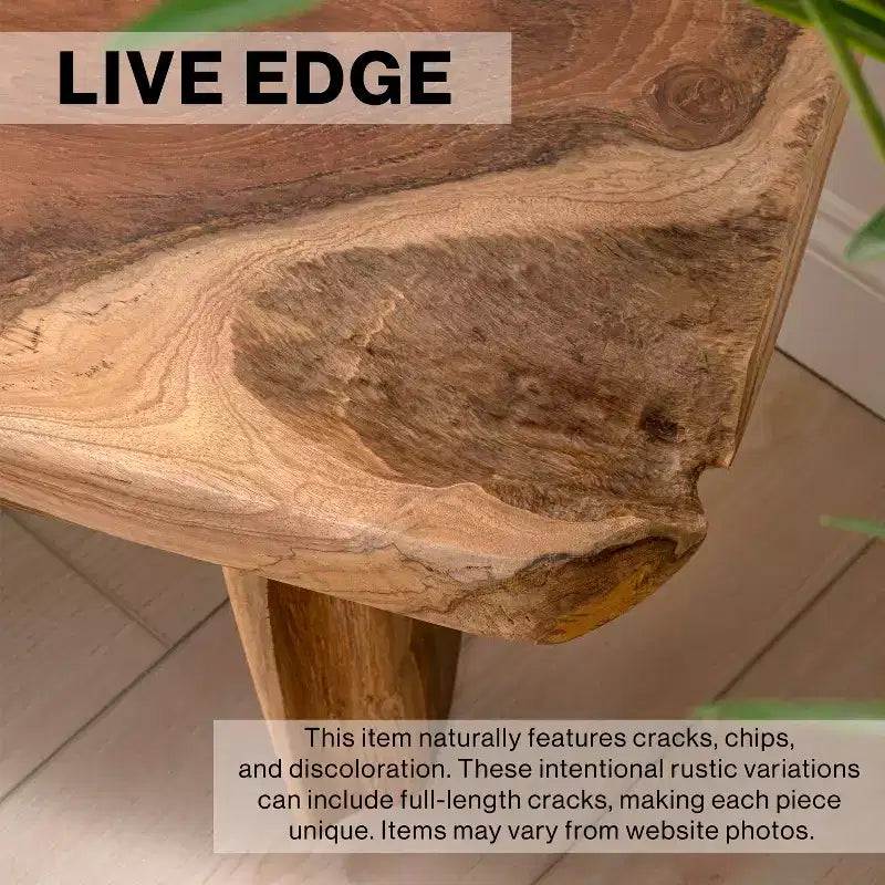 35.4 Banc d'entrée minimaliste rustique fait main en bois de teck massif à bord brut
