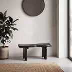 35.4 Banc d'entrée minimaliste rustique fait main en bois de teck massif à bord brut