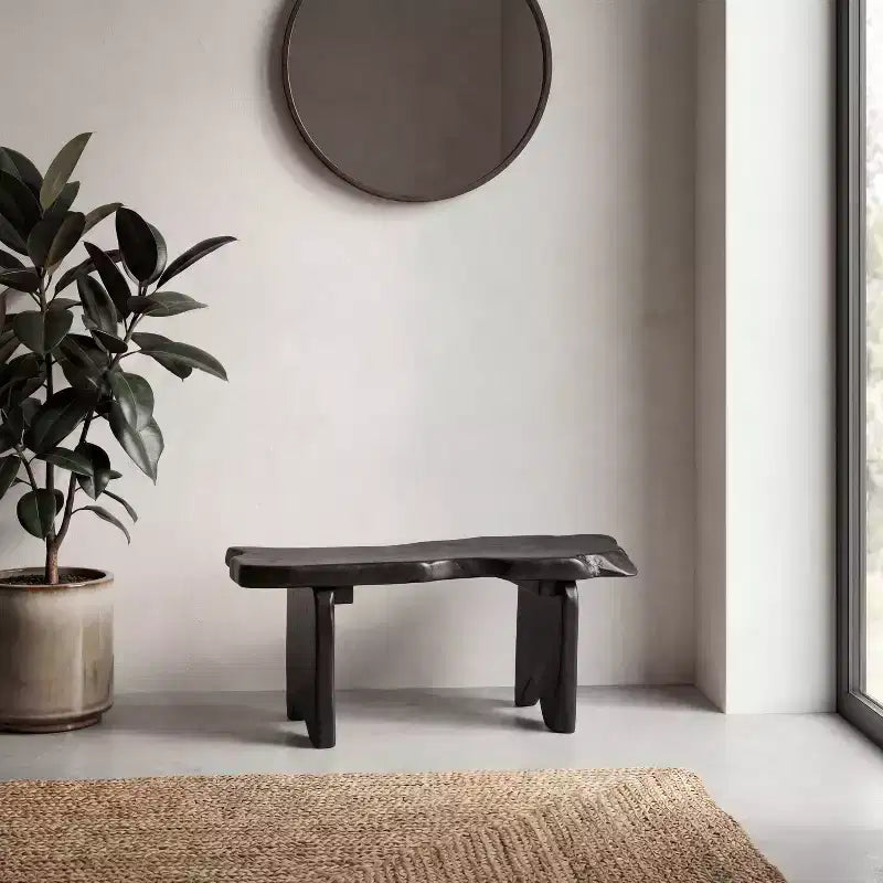 35.4 Banc d'entrée minimaliste rustique fait main en bois de teck massif à bord brut
