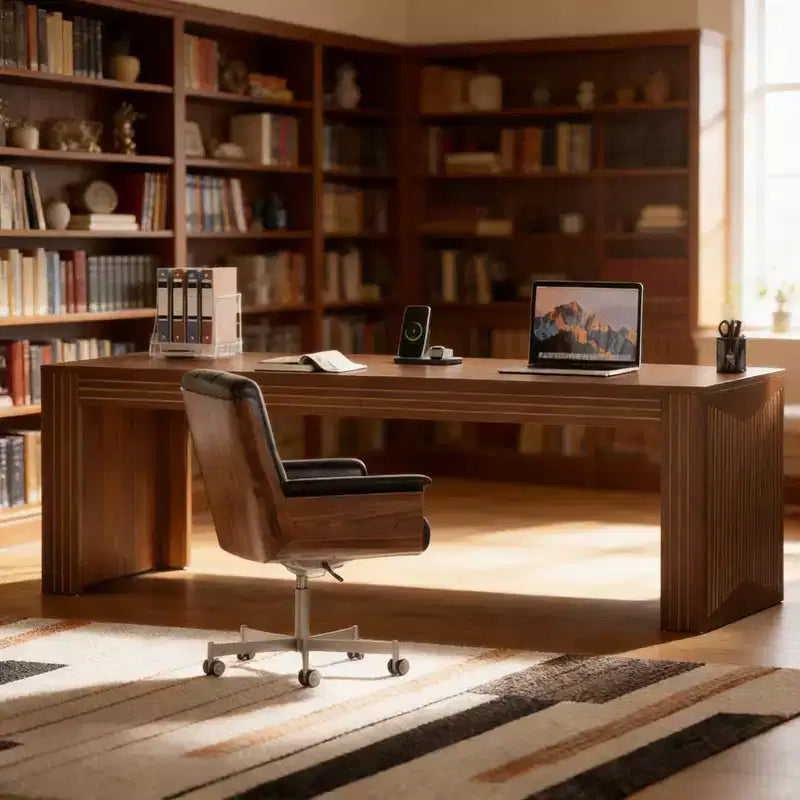 GDFStudio Cinder Rustic Wood Executive Desk