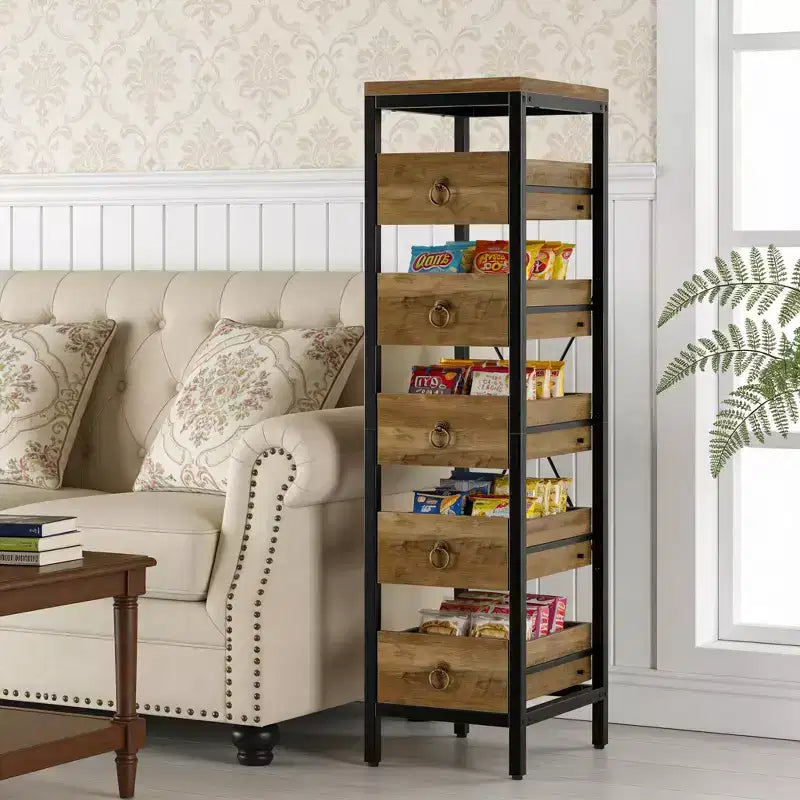 Étagère de rangement de cuisine 5 niveaux étroite avec paniers tiroirs coulissants Organisateur multifonctionnel et peu encombrant pour fruits légumes snacks salon salle de bain