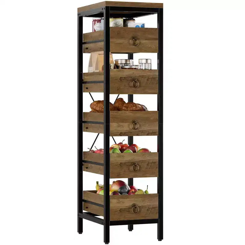 Étagère de rangement de cuisine 5 niveaux étroite avec paniers tiroirs coulissants Organisateur multifonctionnel et peu encombrant pour fruits légumes snacks salon salle de bain