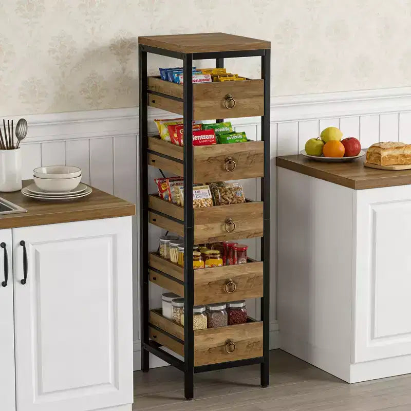 Étagère de rangement de cuisine 5 niveaux étroite avec paniers tiroirs coulissants Organisateur multifonctionnel et peu encombrant pour fruits légumes snacks salon salle de bain