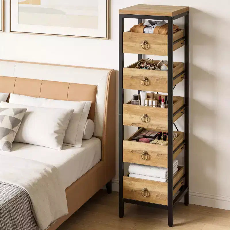 Étagère de rangement de cuisine 5 niveaux étroite avec paniers tiroirs coulissants Organisateur multifonctionnel et peu encombrant pour fruits légumes snacks salon salle de bain