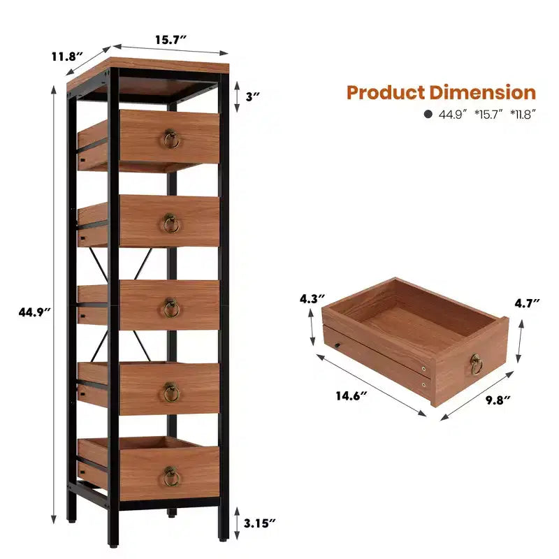 Étagère de rangement de cuisine 5 niveaux étroite avec paniers tiroirs coulissants Organisateur multifonctionnel et peu encombrant pour fruits légumes snacks salon salle de bain