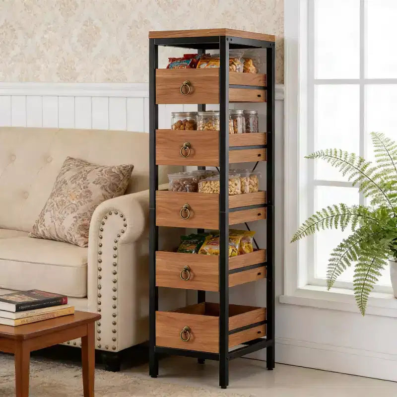 Étagère de rangement de cuisine 5 niveaux étroite avec paniers tiroirs coulissants Organisateur multifonctionnel et peu encombrant pour fruits légumes snacks salon salle de bain