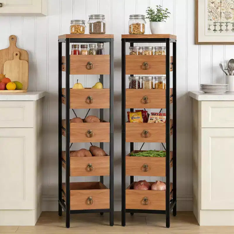 Étagère de rangement de cuisine 5 niveaux étroite avec paniers tiroirs coulissants Organisateur multifonctionnel et peu encombrant pour fruits légumes snacks salon salle de bain