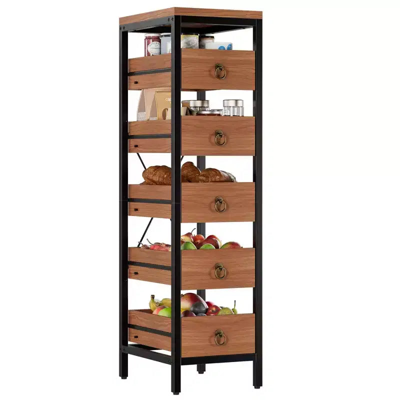 Étagère de rangement de cuisine 5 niveaux étroite avec paniers tiroirs coulissants Organisateur multifonctionnel et peu encombrant pour fruits légumes snacks salon salle de bain