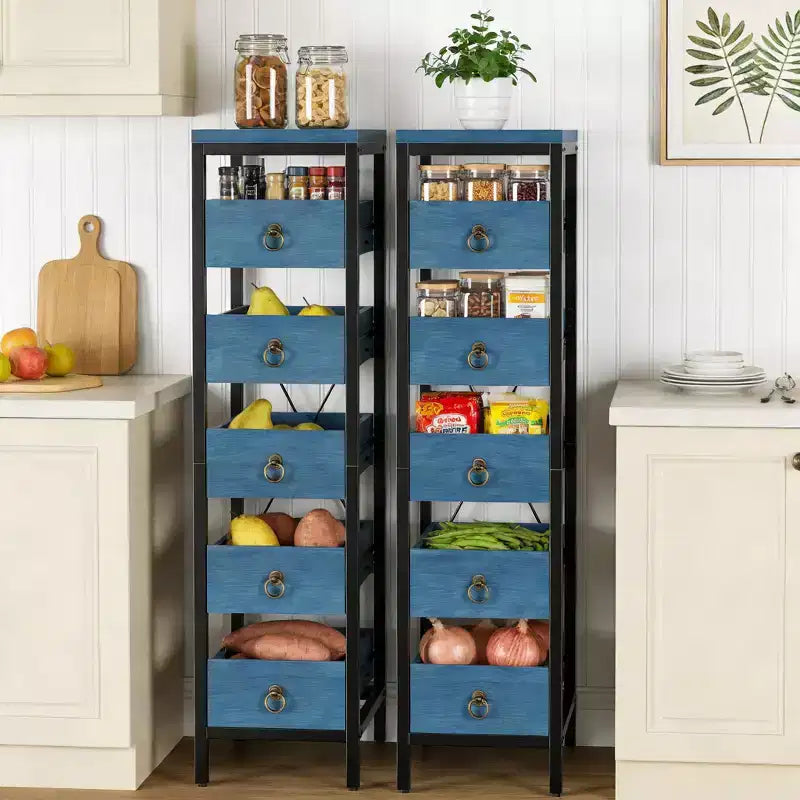 Étagère de rangement de cuisine 5 niveaux étroite avec paniers tiroirs coulissants Organisateur multifonctionnel et peu encombrant pour fruits légumes snacks salon salle de bain