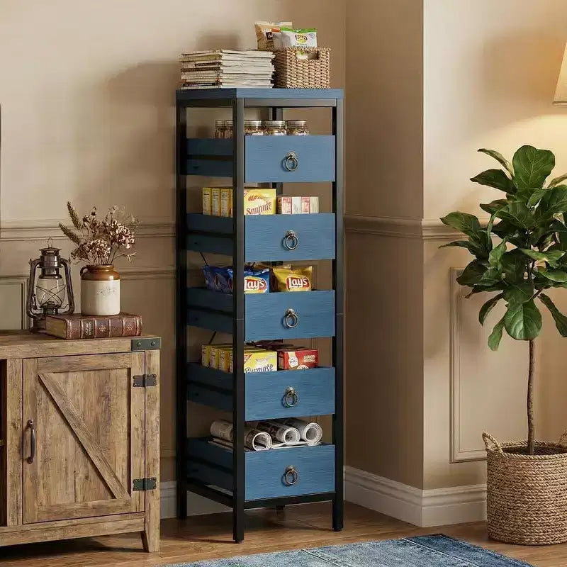 Étagère de rangement de cuisine 5 niveaux étroite avec paniers tiroirs coulissants Organisateur multifonctionnel et peu encombrant pour fruits légumes snacks salon salle de bain