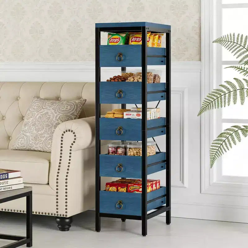Étagère de rangement de cuisine 5 niveaux étroite avec paniers tiroirs coulissants Organisateur multifonctionnel et peu encombrant pour fruits légumes snacks salon salle de bain