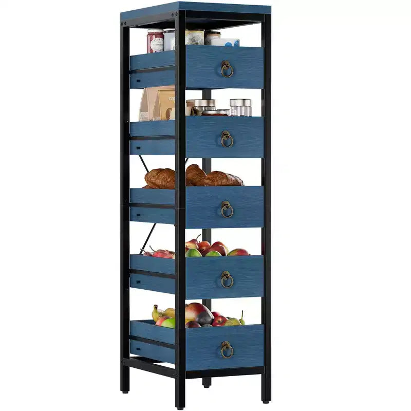 Étagère de rangement de cuisine 5 niveaux étroite avec paniers tiroirs coulissants Organisateur multifonctionnel et peu encombrant pour fruits légumes snacks salon salle de bain