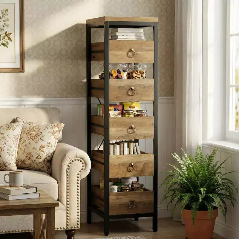 Étagère de rangement de cuisine 5 niveaux étroite avec paniers tiroirs coulissants Organisateur multifonctionnel et peu encombrant pour fruits légumes snacks salon salle de bain