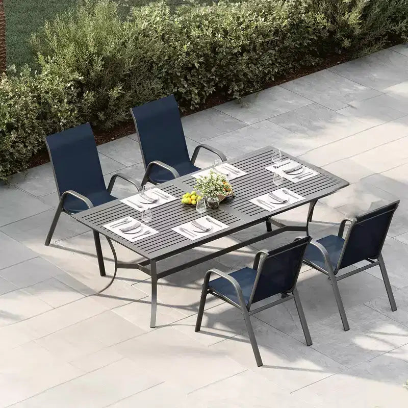 Chaises de salle à manger empilables peu encombrantes pour terrasse, chaises d'extérieur toutes saisons à dossier haut, cadre en métal, pour jardin, arrière-cour