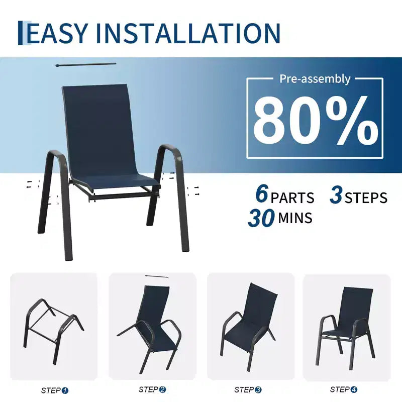 Chaises de salle à manger empilables peu encombrantes pour terrasse, chaises d'extérieur toutes saisons à dossier haut, cadre en métal, pour jardin, arrière-cour
