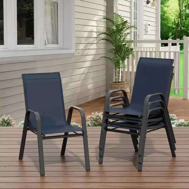 Chaises de salle à manger empilables peu encombrantes pour terrasse, chaises d'extérieur toutes saisons à dossier haut, cadre en métal, pour jardin, arrière-cour