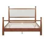 Lit plateforme pour lit Queen/King Size avec tête de lit rembourrée et cadre robuste en peuplier massif, beige et noyer