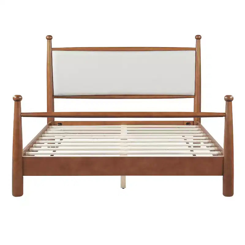Lit plateforme pour lit Queen/King Size avec tête de lit rembourrée et cadre robuste en peuplier massif, beige et noyer