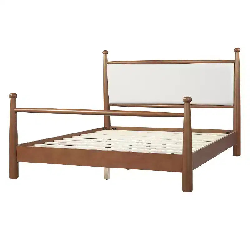 Lit plateforme pour lit Queen/King Size avec tête de lit rembourrée et cadre robuste en peuplier massif, beige et noyer