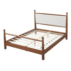 Lit plateforme pour lit Queen/King Size avec tête de lit rembourrée et cadre robuste en peuplier massif, beige et noyer