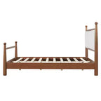 Lit plateforme pour lit Queen/King Size avec tête de lit rembourrée et cadre robuste en peuplier massif, beige et noyer