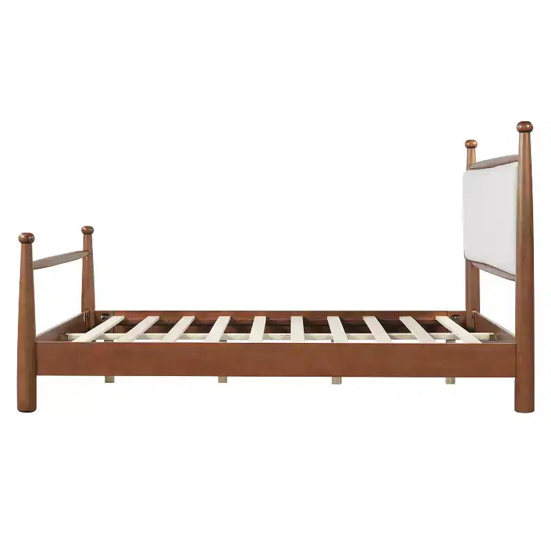 Lit plateforme pour lit Queen/King Size avec tête de lit rembourrée et cadre robuste en peuplier massif, beige et noyer