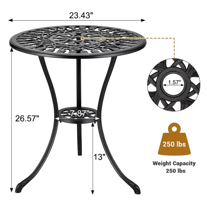 Table de bistrot ronde pour patio, tabouret de jardin extérieur en aluminium moulé résistant aux intempéries, motif floral antique, pour arrière-cour, jardin