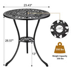 Table de bistrot ronde pour patio, tabouret de jardin extérieur en aluminium moulé résistant aux intempéries, motif floral antique, pour arrière-cour, jardin